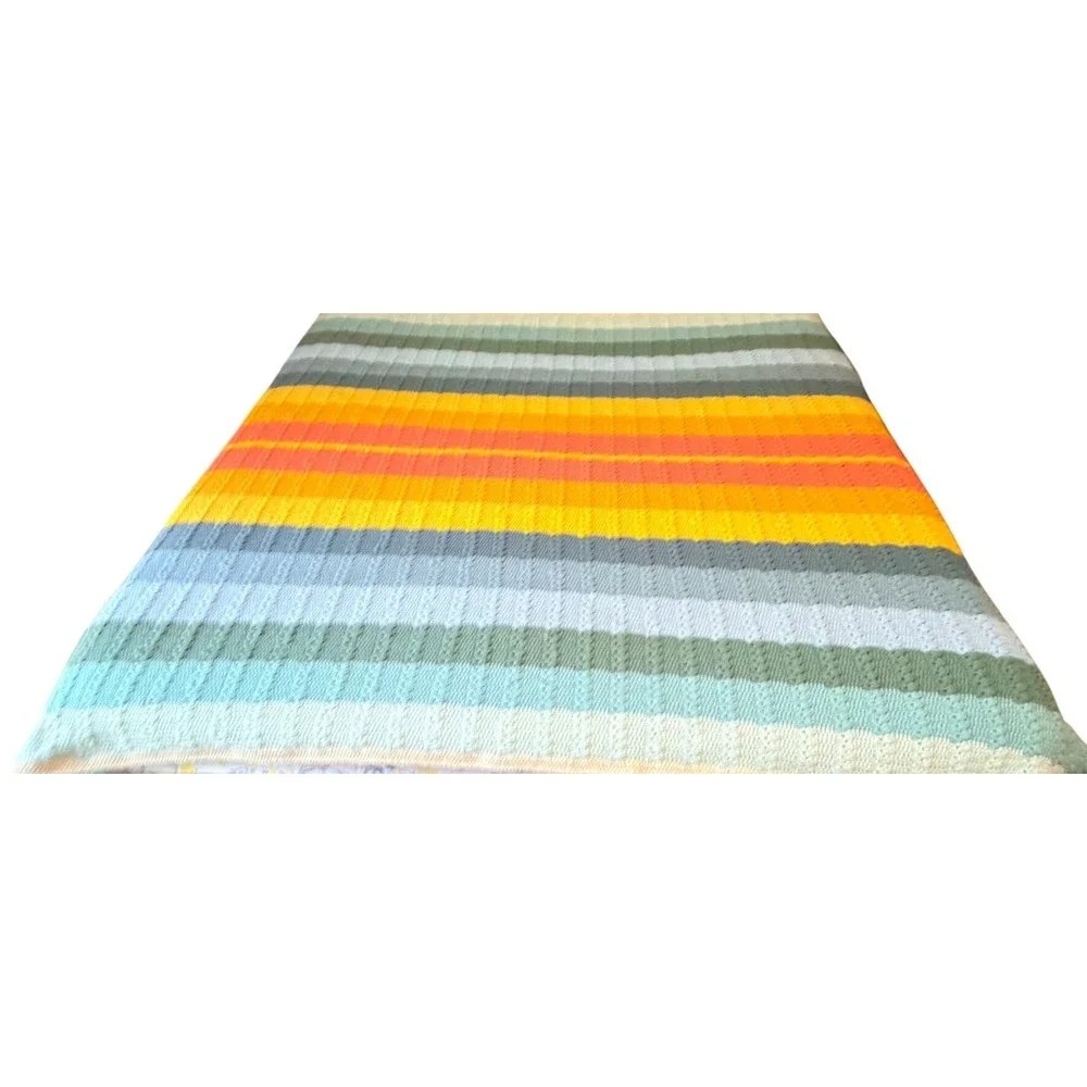Handmade Rainbow Crochet‎ Afghan Blanket 92x78 Oversized Boho Bedspread